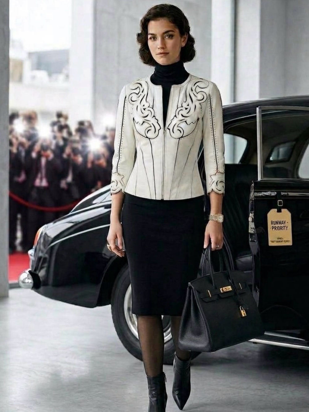 Versace white leather zip up jacket